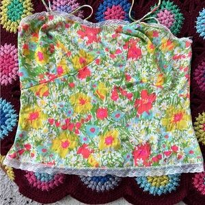 Vibrant Floral Camisole with Lace Trim